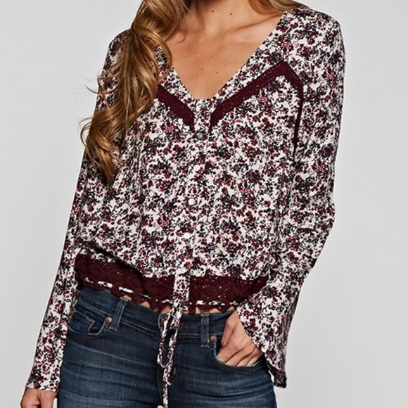 Boho Bell Sleeves and Lace Detail Top - Picture 1 of 5